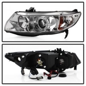 Honda Civic Headlights - SPYDER - Projector Headlights LED Halo - Chrome - `06-`08