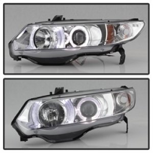 Honda Civic Headlights - SPYDER - Projector Headlights LED Halo - Chrome - `06-`08