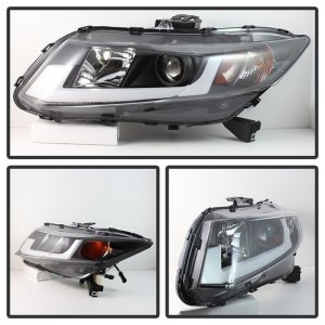 Honda Civic Headlights - SPYDER - Projector Light Bar DRL - Black - `12-`14