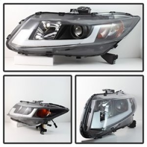Honda Civic Headlights - SPYDER - Projector Light Bar DRL - Black - `12-`14