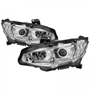 Honda Civic Headlights - SPYDER - Projector with LED Sequential Turn Signal Lights - Chrome - `16-`18