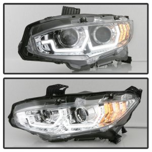 Honda Civic Headlights - SPYDER - Projector with LED Sequential Turn Signal Lights - Chrome - `16-`18