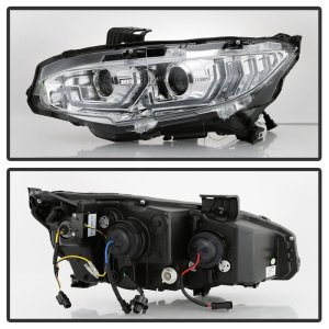 Honda Civic Headlights - SPYDER - Projector with LED Sequential Turn Signal Lights - Chrome - `16-`18