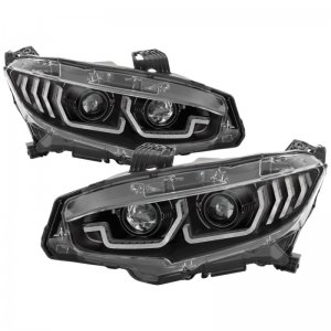 Honda Civic Headlight - SPYDER - LED + Sequential Turn Signal - Black - `16-`18