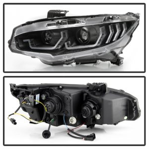 Honda Civic Headlight - SPYDER - LED + Sequential Turn Signal - Black - `16-`18