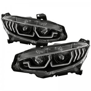 Honda Civic Headlight - SPYDER - LED + Sequential Turn Signal - Black - `16-`18