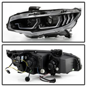 Honda Civic Headlight - SPYDER - LED + Sequential Turn Signal - Black - `16-`18