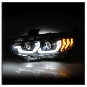 Honda Civic Headlight - SPYDER - LED + Sequential Turn Signal - Black - `16-`18