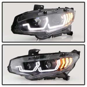 Honda Civic Headlights - SPYDER - Spyder Signature Series; Sequential Crystal Light Bar - Black - 2016