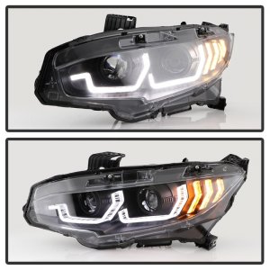 Honda Civic Headlights - SPYDER - Spyder Signature Series; Sequential Crystal Light Bar - Black - 2016