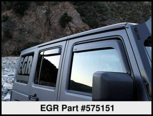 Jeep Wrangler JK In-Channel Window Visors - Front + Rear - EGR - Dark Smoke - 2007