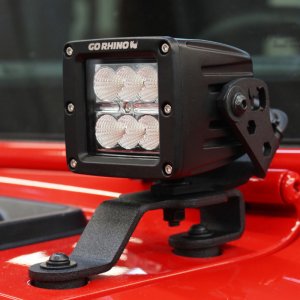 Jeep Gladiator Light Mounts - Windshield Cowl - Go Rhino - Single 3x3 LED Cube - Textured Black - `18-`20