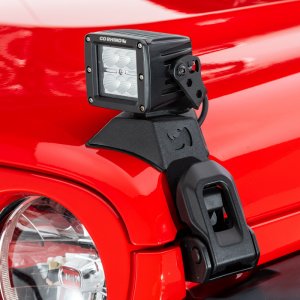 Jeep Gladiator Light Mount - Hood Latch - Go Rhino - Single 3x3 LED Cube Light - Textured Black - `18-`20