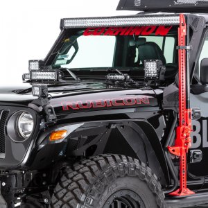 Jeep Gladiator Light Mount - Windshield Cowl - Go Rhino - 6in Q4 Series - Textured Black - `18-`20
