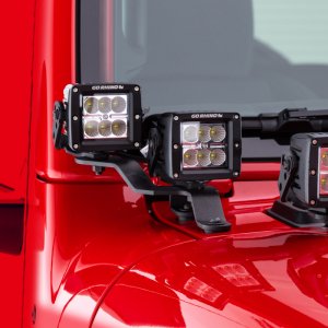 Jeep Gladiator Light Mount - Windshield Cowl - Go Rhino - Dual 3x3 Cubes Offset - Textured Black - `18-`20