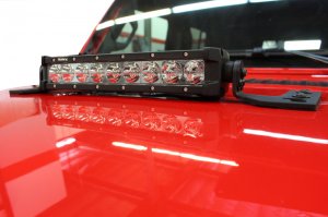 Jeep Gladiator Light Mounts - Center Hood - Go Rhino - 10in Single Row - Textured Black - `18-`20