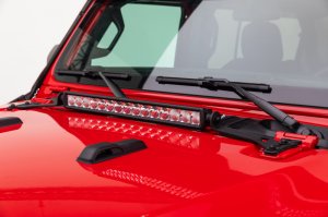 Jeep Gladiator Light Mounts - Center Hood - Go Rhino - 20in Single Row - Textured Black - `18-`20