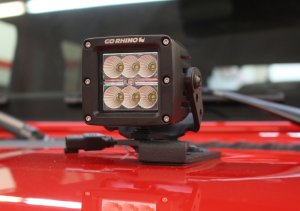 Jeep Gladiator Light Mounts - Center Hood - Go Rhino - Single Cube 3in x 3in - Textured Black - `18-`20