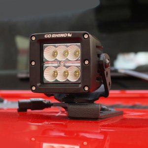 Jeep Gladiator Light Mounts - Center Hood - Go Rhino - Single Cube 3in x 3in - Textured Black - `18-`20