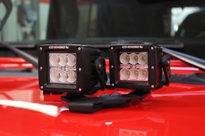 Jeep Gladiator Light Mounts - Center Hood - Go Rhino - Dual Cube Offset 3x3 - Textured Black - `18-`20