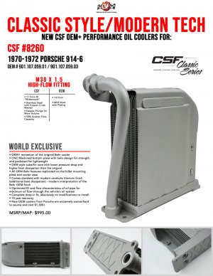 Porsche 911 Engine Oil Cooler - CSF - OEM+ / High-Performance recreation of the original Behr - Titanium - `70-`76