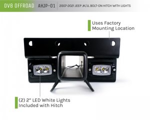 Jeep Wrangler JL Bolt-On Hitch w/ Lights - Rear - DV8 Offroad - Satin Dual Powder Coat - `07-`22