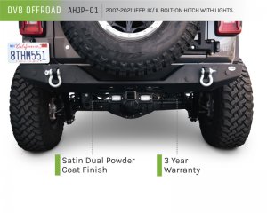Jeep Wrangler JL Bolt-On Hitch w/ Lights - Rear - DV8 Offroad - Satin Dual Powder Coat - `07-`22