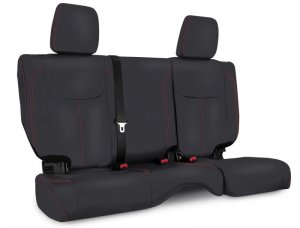Jeep Wrangler JK Rear Seat Covers - Rear - PRP Seats - Black with Red Stitching - `13-`18
