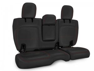Jeep Wrangler JL Bench Cover - Rear - PRP Seats - w/ Fold Down Arm Rest - Black w/ Red Stitching - `18-`24