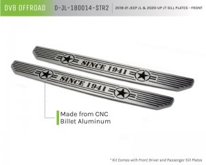 Jeep Gladiator Sill Plates - Front - DV8 Offroad - Since 1942 Logo - Black - 2020+