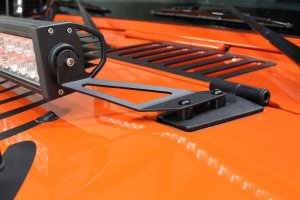 Jeep Wrangler JK Hood Light Mount Brackets - Hood - Fishbone Offroad - Black - `07-`18
