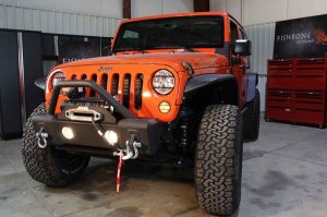 Jeep Wrangler JK Front Winch Bumper - Front - Fishbone Offroad - Stubby, W/Tube Guard - Black - `07-`18
