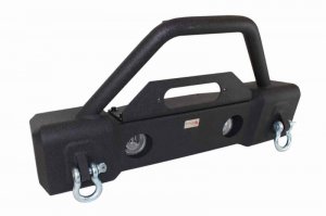 Jeep Wrangler JK Front Winch Bumper - Front - Fishbone Offroad - Stubby, W/Tube Guard - Black - `07-`18