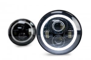 Jeep Wrangler JK Headlights - Front - DV8 Offroad - LED Projector w/ Angel Eyes - `07-`18