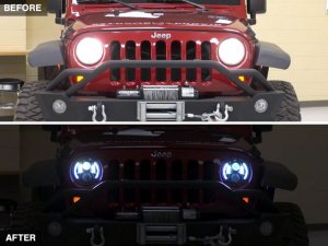 Jeep Wrangler JK LED Headlights - Raxiom - Partial Halo - Black - `97-`18