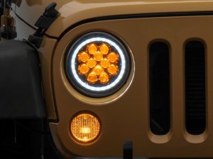 Jeep Wrangler JK LED Headlights - Raxiom - Axial Spider with Angel Eye Halo - Black Housing - `07-`18