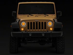 Jeep Wrangler JK LED Headlights - Raxiom - Axial Spider with Angel Eye Halo - Black Housing - `07-`18