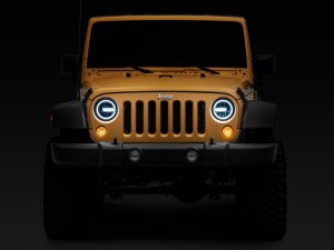 Jeep Wrangler JK LED Headlights - Raxiom - w/ Halos- Black Housing - Clear - `07-`18