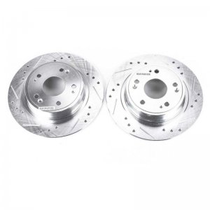 Honda Civic Brake Rotors (2) - Rear - PowerStop - Evolution Drilled & Slotted Zinc Plated - Silver - 2015
