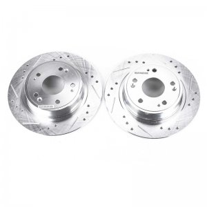 Honda Civic Brake Rotors (2) - Rear - PowerStop - Evolution Drilled & Slotted Zinc Plated - Silver - 2015