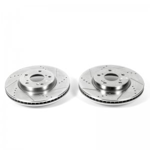 Honda Civic Brake Rotors (2) - Front - PowerStop - Drilled & Slotted - Silver - 2015