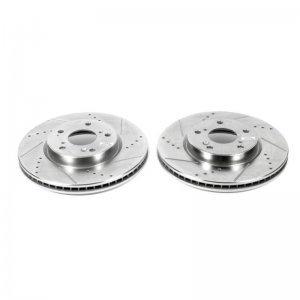 Honda Civic Brake Rotors (2) - Front - PowerStop - Drilled & Slotted - Silver - 2015