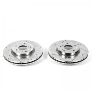 Honda Civic Brake Rotors (2) - Front - PowerStop - Drilled & Slotted - Silver - 2015