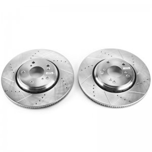 Honda Civic Brake Rotors (2) - Front - PowerStop - Evolution Drilled & Slotted - Silver - `17-`20