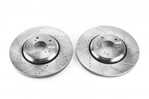 Honda Civic Brake Rotors (2) - Front - PowerStop - Evolution Drilled & Slotted - Silver - `17-`20