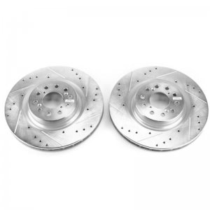 Honda Civic Brake Rotors (2) - Front - PowerStop - Evolution Drilled & Slotted - Silver Zinc Plated - `17-`19