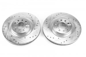 Honda Civic Brake Rotors (2) - Front - PowerStop - Evolution Drilled & Slotted - Silver Zinc Plated - `17-`19