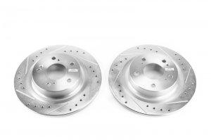 Honda Civic Brake Rotors (2) - Rear - PowerStop - Evolution Drilled & Slotted - Silver Zinc - `17-`19