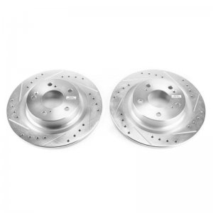 Honda Civic Brake Rotors (2) - Rear - PowerStop - Evolution Drilled & Slotted - Silver Zinc - `17-`19