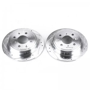 Honda Civic Brake Rotors (2) - Rear - PowerStop - Evolution Drilled & Slotted - Silver Zinc Plated - `92-`00
